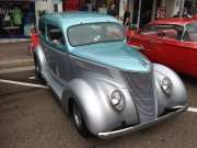 Beautiful 2-tone silver and blue 1937 Ford Coupe